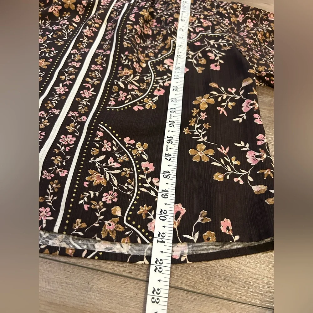 LOFT Black Floral Long-Sleeve Blouse